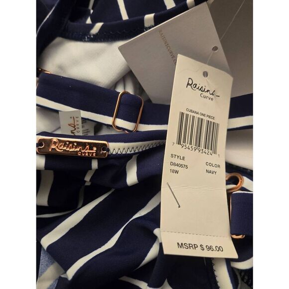 Raisins Curve Women's PLUS Size 18W Navy/White Stripe One Piece Bathing Suit - Picture 8 of 8
